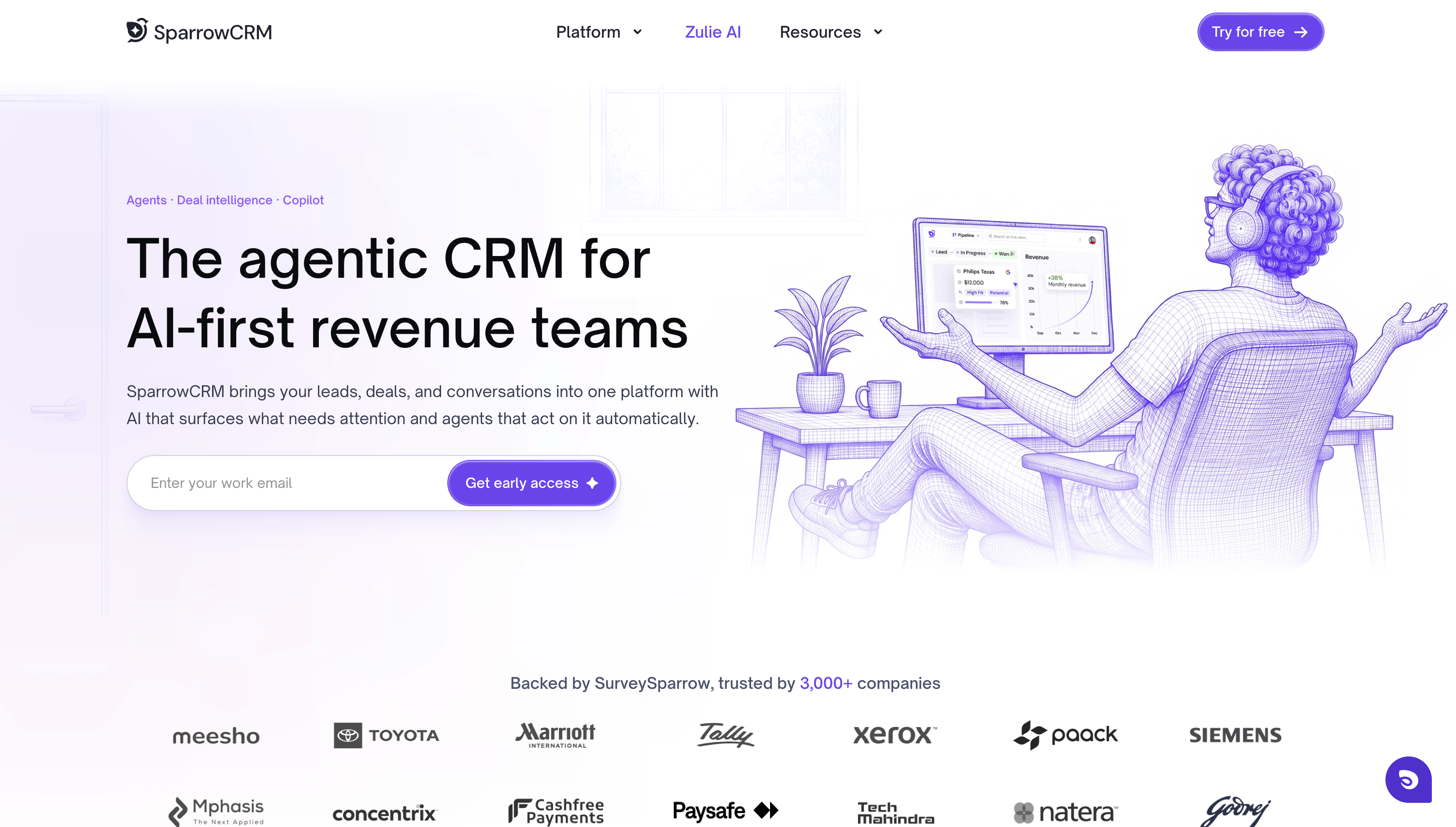 SparrowCRM's landing page